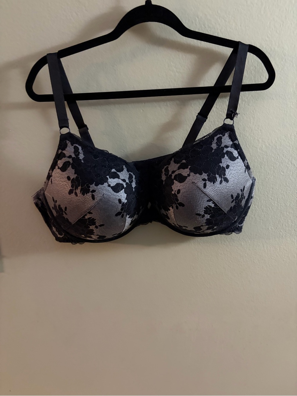 torrid Black Lace Overlay Silver Satin Bra